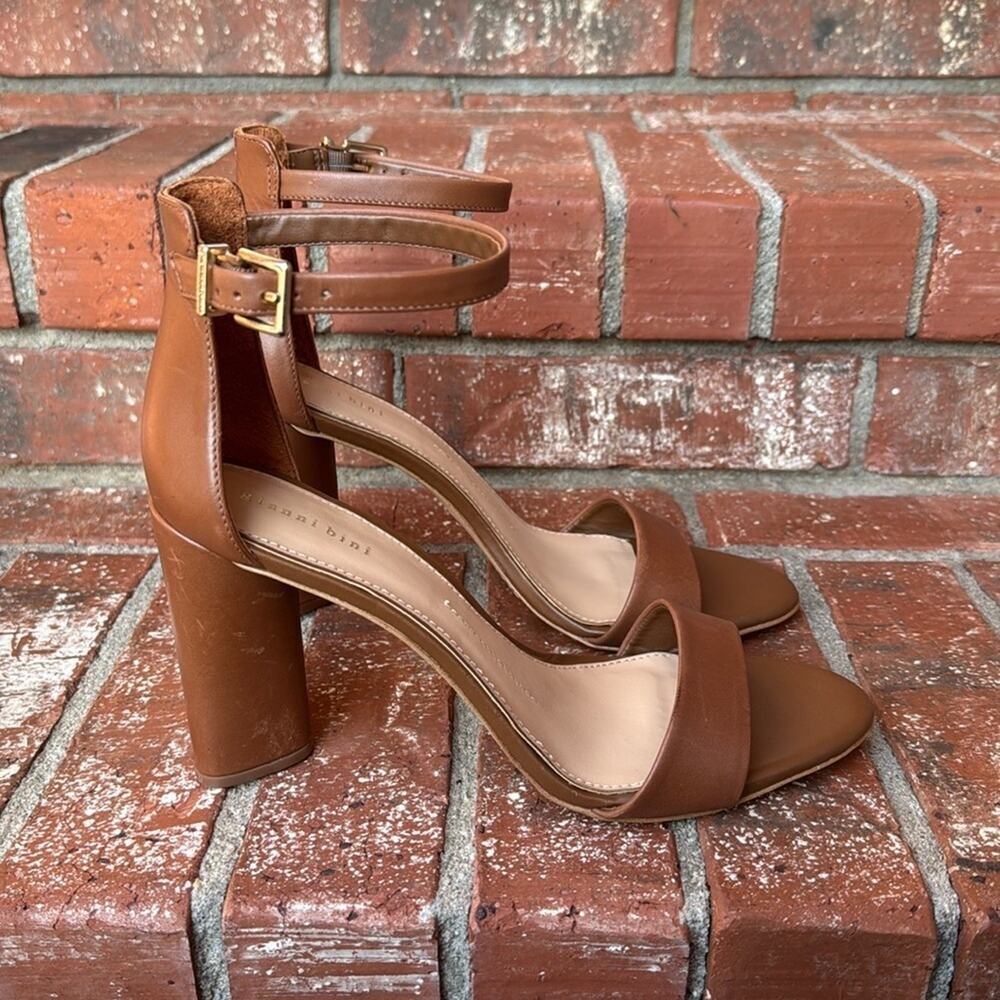 Gianni Bini Joenah Two-Piece Ankle Strap Block Heel Dress Sandals Brown Size 11